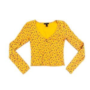 Yellow Flower Pattern Long Sleeve Top